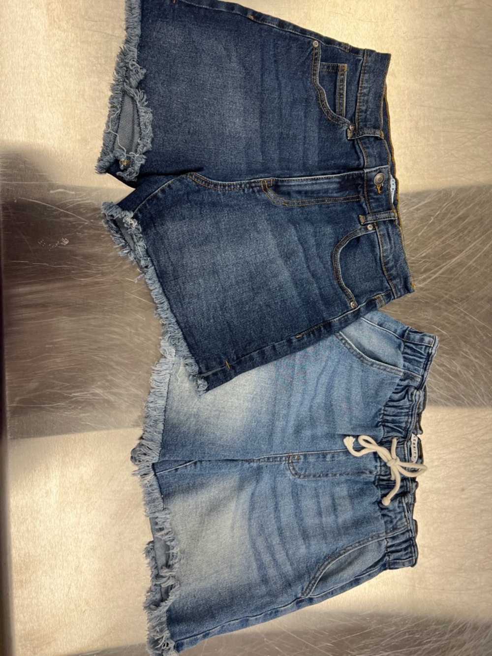 Celebrity Pink Set of Denim Jean Shorts - Dark & Light Blue Frayed Hem